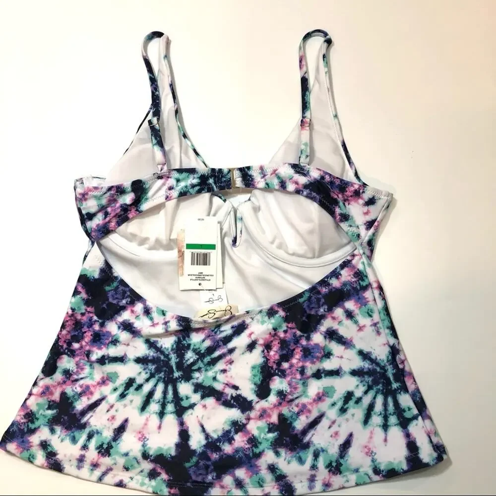 Jessica Simpson Tie-Dyed V-Wire Tankini Swim Top